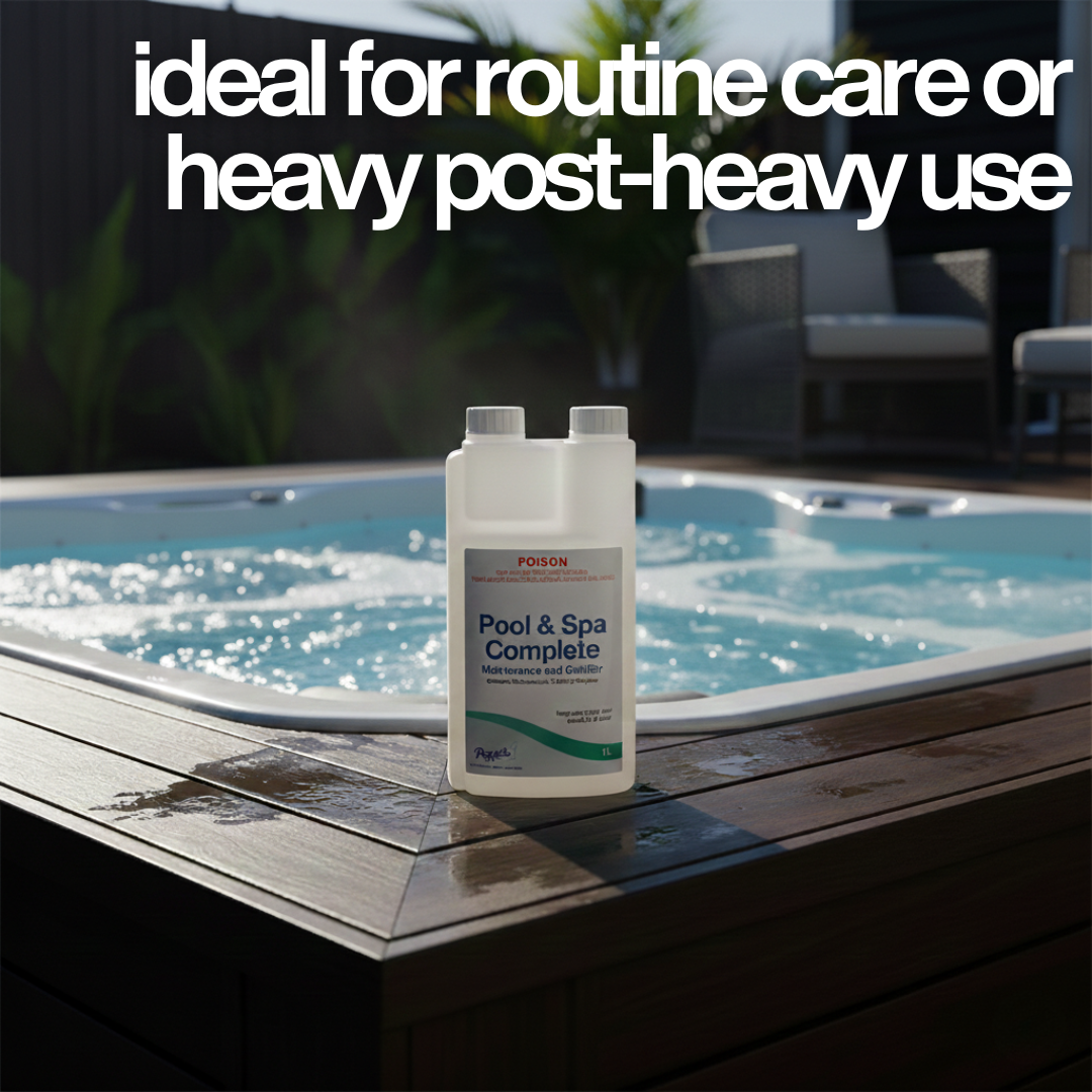 Poppits Pool & Spa Complete ideal for routine care or heavy post-use treatment