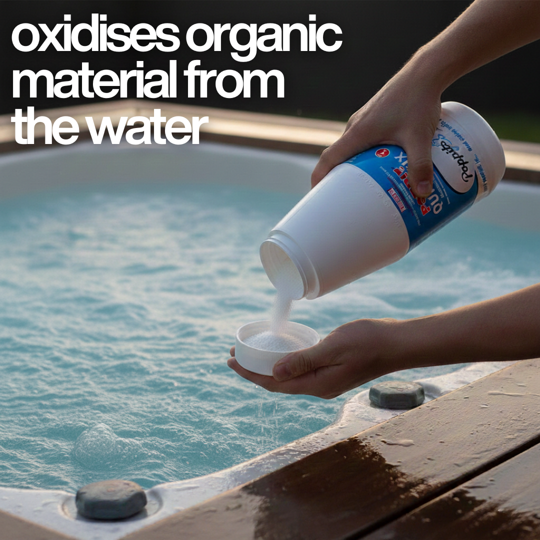 Crystal clear spa water treated with Poppits Quick Fix